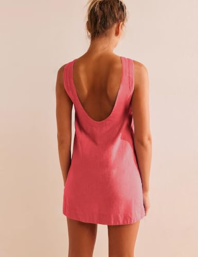 Image of VIUTIL Womens Summer Linen Mini Dress Boat Neck Low Back Sleeveless Tank Dresses with Pockets 2026 Vacation Outfits