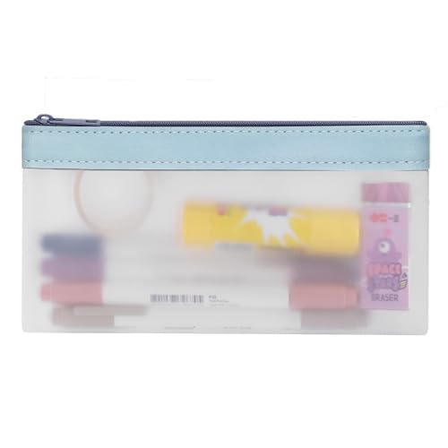 hoinya Clear Pencil Case, Exam Pencil Case, Pencil Pen Bag with Zipper - Stationery Organizer Aesthetic Pencil Pouch Waterproof Travel Luggage Pouch Make up Bag, Blue