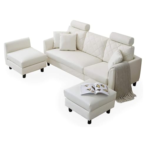 ソファ カウチソファ リビングソファ コーナーソファー 3人掛け 肘付き ハイバック L字 おしゃれ (【PUレザー】ホワイト)