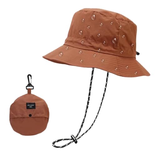 Waterproof Bucket Rain Hat for Women,Foldable Outdoor UV Protection Sun Hats and Quick Dry Boonie Hat (Brick Red)
