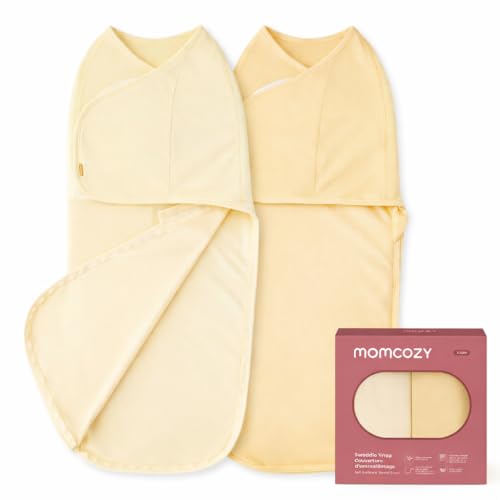 Image of Momcozy Swaddles for Newborns, Quiet Fastener Swaddle Suitable for Infant 0-3 Months, New-Parent-Friendly Sleep Sack, Reduce Startle Reflex, Newborn Boys Girls Registry Essentials, 2-Pack, Yellow