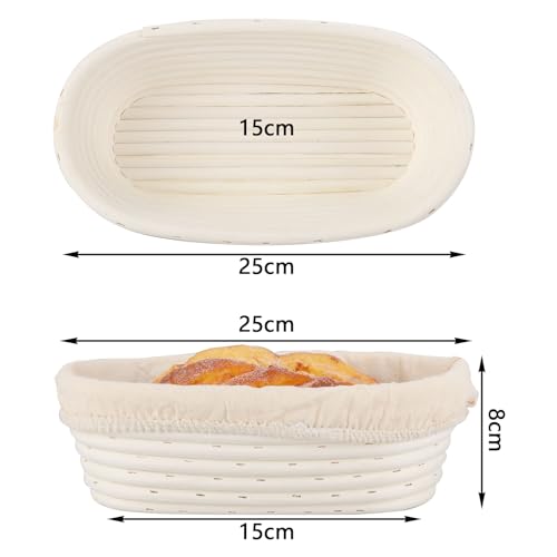 Cesta ovalada de 25 cm ASelected con bolsa de tela, raspador y cepillo para pan 2