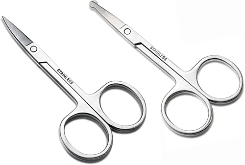 TAVVKE Set of 2 Facial and Nose Hair Scissors with Different Tips