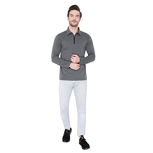 Image of Men's Cotton Blend Full Sleeve Zip Neck Polo T-Shirt (Pack of 1)