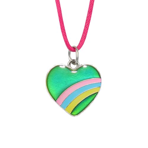 Cute Rainbow Heart Color Change Pendant Mood Necklace Gift For Girls