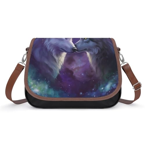 Sac à main pour femmes motif loups galaxie en cuir étanche