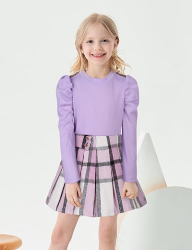 Image of Fuermos Toddler Girl Clothes Puff Sleeve Top and Pleated Girls Plaid Skirt Set 2PCS Girls Outfits Fall Winter