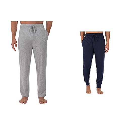Fruit of the Loom Men's Jersey Knit Sleep Pant, Light Grey Heather & Jersey Knit Jogger Sleep Pant, Navy, 2X