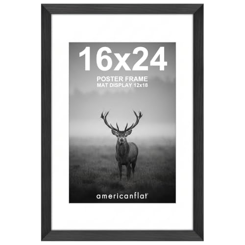 Americanflat 16x24 Poster Frame - Matted to 12x18 - Black