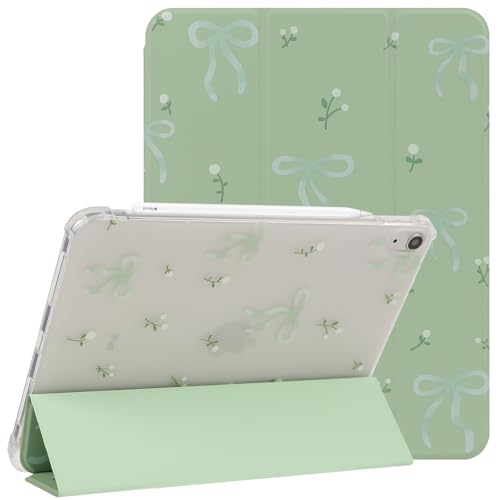 Lovmooful Compatible for iPad 11th 11-Inch A16 (2025) iPad 10 (10.9-Inch 2022 Model 10th Generation) Case with Pencil Holder Cute Bowknot Flower Design Soft TPU Trifold Stand Protective-Green