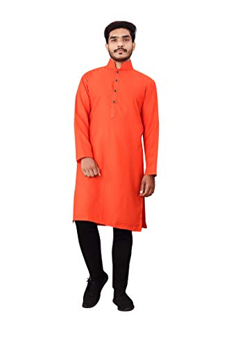 Image of Nirmla Fashion Handloom Cotton Men's Full Sleeve Long Kurta (Men's M101, M, Yellow)