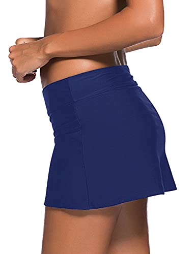 Image of REKITA Women Swim Skirt Solid Color Waistband Skort Bikini Bottom