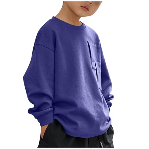 Boys Lightweight Sweatshirt Kids Fall Fashion Crewneck Long Sleeve Sweatshirts Casual Loose Comfy Pullover Blue