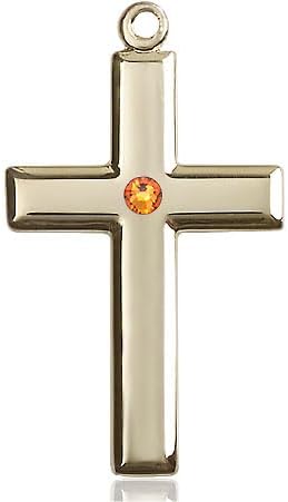14kt Gold Filled Cross Pendant with a 3mm Faux Topaz Austrian Crystal stone on a 24 inch Gold Plate Heavy Curb Chain.