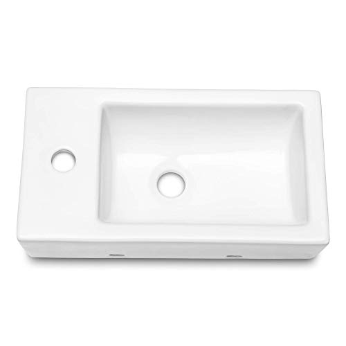 Floating Vessel Sink, Dcolora 18"X10" Small Wall Mounted Bathroom Sink Floating Rectangle White Ceramic Porcelain Bathroom Sink, Right Hand #TOP7