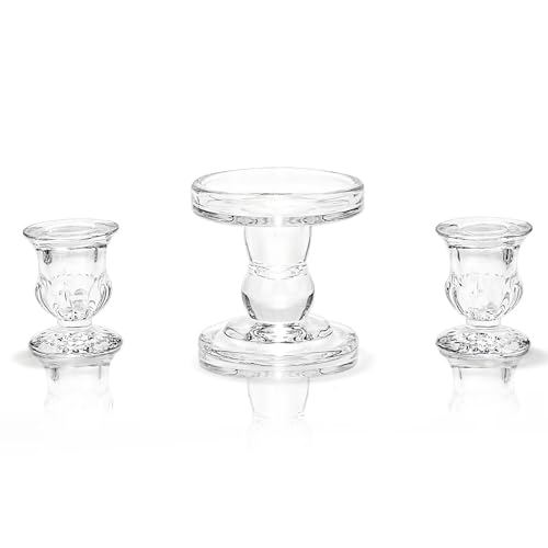 Unity Candle Holder - Glass Candle Holders for Pillar Candles Taper Candles, Glass Candlestick Holders Set of 3, Decorative Clear Glass Candlestick Holder for Wedding Table Dinning Church Centerpiece