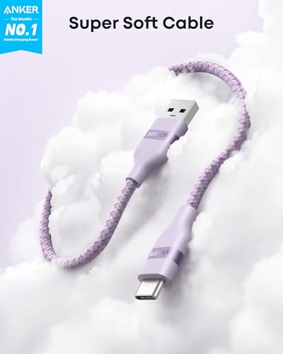 Image of Anker Car Carplay Cable for iPhone 16 15 Pro Max Plus, Upcycled Braided USB A to USB C Car Charger Cord for Samsung Note20 and More (6ft,Violet)