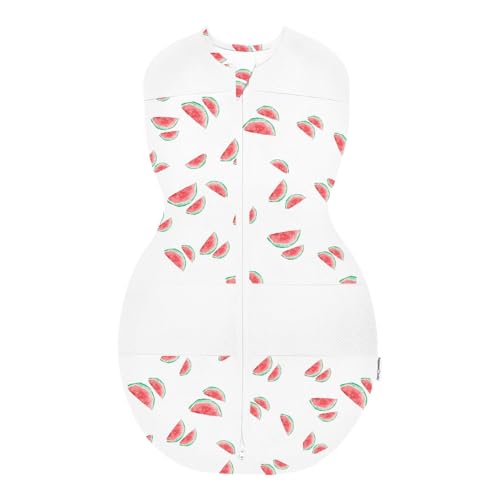Image of Happiest Baby Sleepea 5-Second Swaddle - 100% Organic Cotton Baby Swaddle Blanket - Doctor Designed Promotes Healthy Hip Development (Ivory Watermelons, Medium)