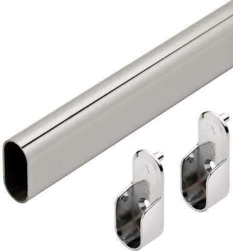 Oval Wardrobe Tube Polished Chrome Closet Rod W/End Supports, Welded Steel, 1.0mm Thick Chrome-Plated (3, 48")