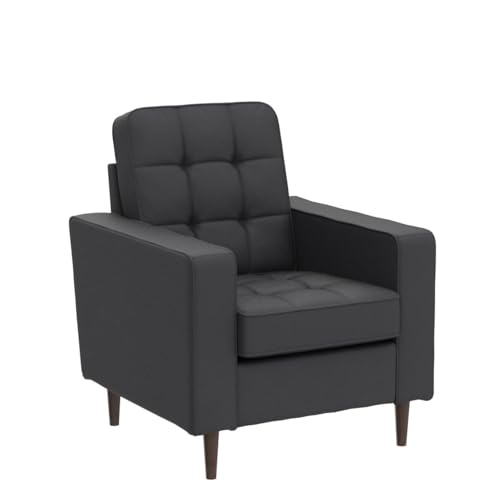 Edenbrook Lynnwood Upholstered Accent Chair - Living Room Furniture - Office - Bedroom - Mid-Century Modern Design - Armchair - Buttonless Tufting - Simple Assembly - Solid Frame - Black Faux Leather