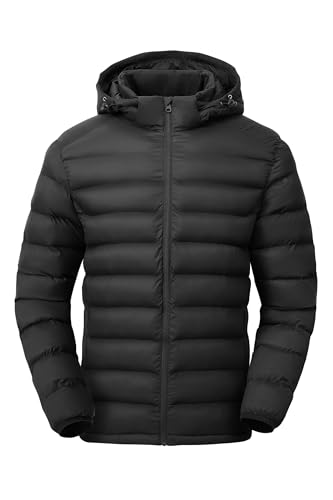 Gopune Men's Lightweight Puffer Jacket Detachable Hooded Water Resistant Puffy Winter Down Jackets for Snow Ski Travel