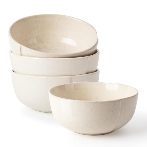 DOWAN 32 OZ Soup Bowls Set of 4 6 Large Deep Ceramic Bowls with Embossed Sesame Glaze for Kitchen Oatmeal Soup Salad Fruit Dishwasher & Microwave Safe