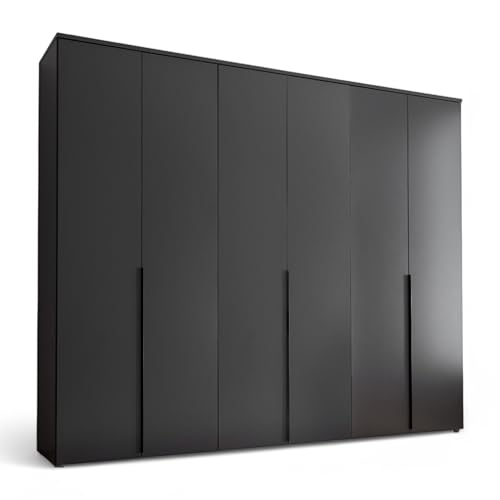 Stella Trading KEVO Kleiderschrank in Graphit - Vielseitiger Drehtürenschrank 6-türig für Ihr Schlafzimmer - 270 x 225 x 52 cm (B/H/T)