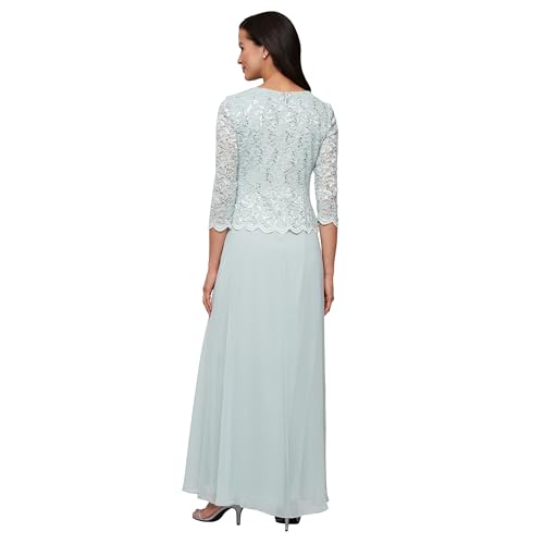Image of Alex Evenings Women's 3 /4 Sleeve Stretch Lace Bodice Mock One Piece Gown