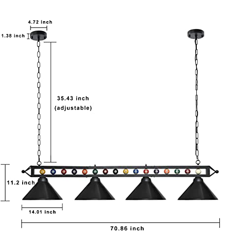 Etoten 70" Pool Table Lighting For Snooker Table, Classic Pool Table Light For 7' 8' 9' Table - Billiards & Pool Table Light Fixtures, Billiards Light For Billiards Room, Game Room, Bar(Black) #TOP4