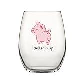 Drinking Divas Bottom's Up Stemless Wine Glass Funny Gifts for Women, Mom, Best Friend, Sister, Girlfriend, Wife, Boss and Cute Pig Lovers - Unique Mother's Day, Birthday and Holiday Gift