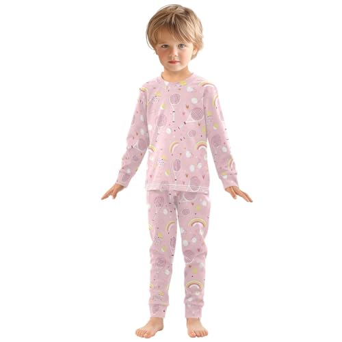 Fustylead Cute Tennis Rackets Rainbows Flowers on Pink 2-Piece Cotton Pajama Set, Long Sleeve Top and Matching Bottom3