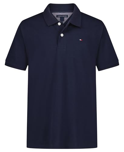 Tommy Hilfiger Camisa polo masculina manga curta Piqué Ivy, fecho de botão, macia e confortável, Blazer azul-marinho, G-GG