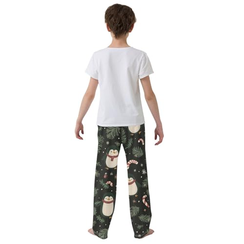 ZZXXB Christmas Penguins Pine Branch Boys Long Pants Soft Trousers Elastic Waist Kids Lounge Bottoms with Pockets S-XL3