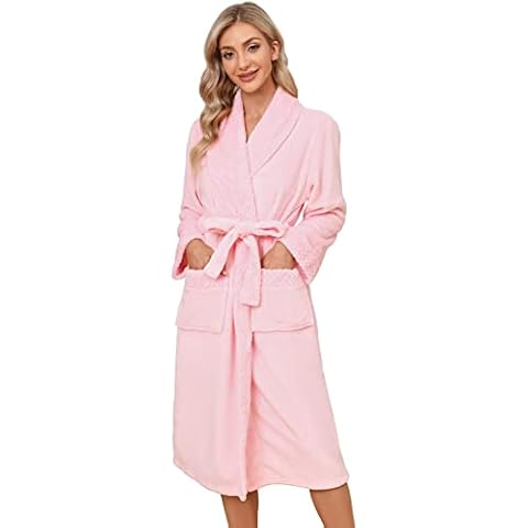 Svanco Women Dressing Gown Fleece Bathrobe Plus Size with Pockets Towelling Robe Fluffy Kimono Robes Highly Absorbent Bath Robe for Men Cover