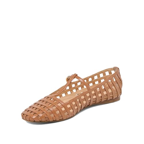 Woven Ballet Flats for Women Square Toe Mesh Hollow Mary Jane Ballerina Flats Buckle Strap Ballet Flats Casual Comfortable Dressy Flat Shoes