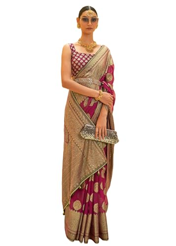 Sari traditionnel en organza imprimé avec brasso 14943 pour fêtes indiennes