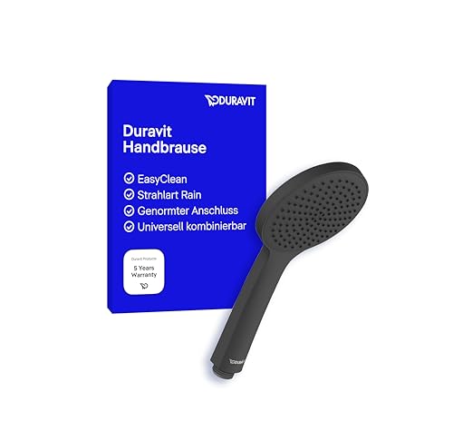 Duravit Universal Duschkopf, Duschbrause mit Strahlart Rain, Handbrause rund (Ø 110 mm), Brausekopf mit reinigungsfreundlichen Silikonnoppen, Schwarz Matt