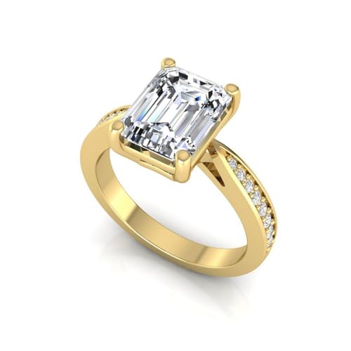14K Gold IGI Certified 3.15 Carat Emerald Cut Lab Grown Diamond Halo Engagement Ring for Women (3 Ct, F, VS1)