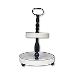 THE NIFTY NOOK 2 Tier Metal Serving Tray Vintage Farmhouse Dessert Display With Carry Handle (Black