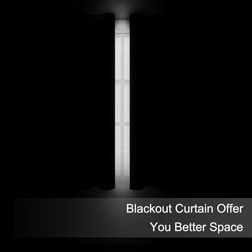 Image of LEMOMO Black Blackout Curtains 66 x 63 Inch Length /Set of 2 Curtain Panels /Thermal Insulated Room Darkening Blackout Curtains for Bedroom
