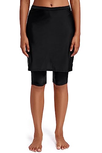 Micosuza Womens Skirted Swim Capris Sun Protective UPF 50+ Swimming Tight with Attached Skirt Sport Leggings