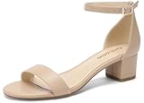 DOBOLIN Women's Heeled Sandals 1.77 Inch Low Block Chunky Heels Open Toe Ankle Strap Womens Dress Shoes Casual Comfortable Pumps Shoes Wedding Bridesmaid Prom Party Office Daily Nude PU Size 8.5