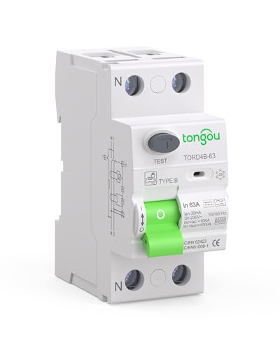 Disjoncteur différentiel TONGOU 63A 30mA Type B 230V 1P+N pour borne de recharge VE