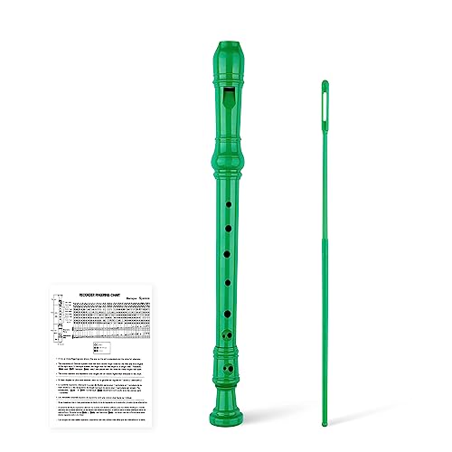 YONTY 8-Hole Soprano Descant Recorder Baroque Style Kids Music Flute with Cleaning Rod & Case Bag for School Student Home Entertainment - Green