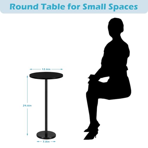 smusei Drink Tables for Small Spaces Pedestal Side Table with Marble Base Small Round Side Table Black Coffee Table for Sofa Couch Chair Patio, Black, LT-SZ01