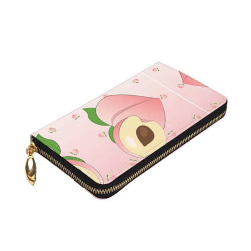 Leather Wallet 7.48 x 4.13 in - Stylish and Durable Wallet for Women with Multiple Compartments and Zipper Design cartoon peach Prints3