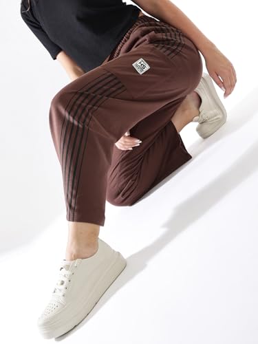 Image of High Star Women Solid Wide Leg High-Rise Casual Cotton Track Pants