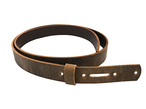 Brown Belt Strap, Buffalo Leather Belt Replacement 50-60 Length, 8-10 oz Thick Crazy Horse Buffalo Leather Belt Blank, Pre-Punched Holes and Turn Back Just Add Hardware (1-3/4