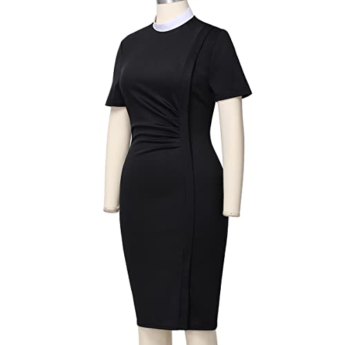 BLESSUME Catholic Church Women Clergy Stand Collar Dress Black Short Sleeve Mass Dress (Small, Black)2