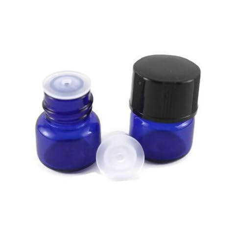 HS HEALTHY SOLUTIONS GLASSWARE 1/4 Dram (1ml) COBALT BLUE Glass Vial (72) w/Flat Black Screw Caps w/Orifice Reducers and Seals - Pack of 72 Cover